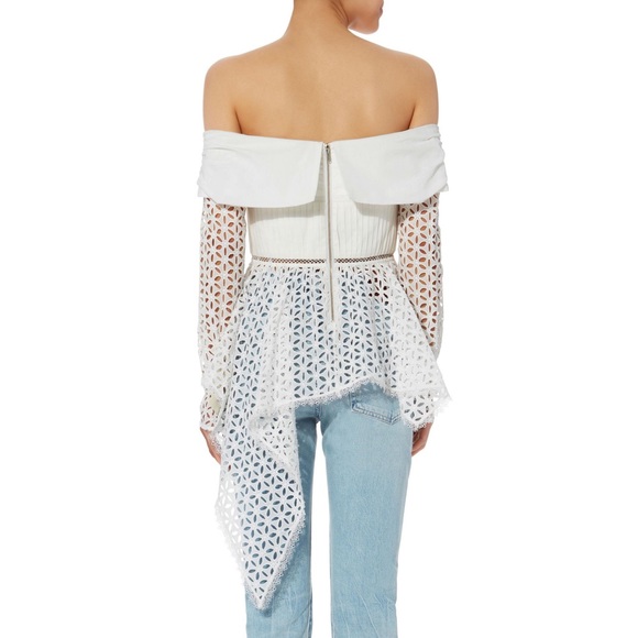 NWT Self portrait off shoulder eyelet asymmetrical top sz 8 - Picture 3 of 13